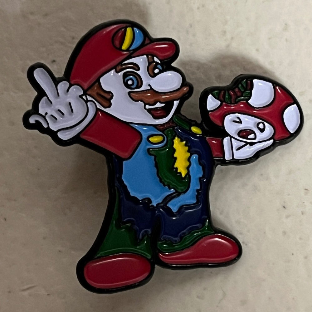 Mario Mushroom Trippy Middle Finger 420 Pin Enamel Brooch Hat Pins Hats Gamer